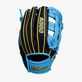 Wilson A500 10.5" Cool Blue/ Black/ Yellow Youth Baseball Gloves- Quickfit Tech
